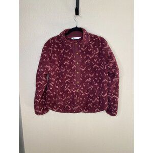 Sonoma Womens Button-Up Burgundy Sherpa Jacket M Faux Fur Soft Warm Long Sleeve